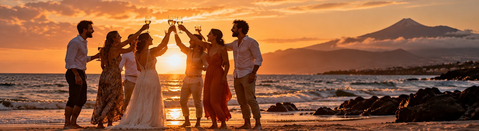 Invitados disfrutando de una boda en la playa